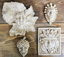Load image into Gallery viewer, Set of 4 Green Man Leaf Face Forest Goddess Wall Plaques
