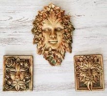 Load image into Gallery viewer, Set of 3 Green Man Vintage Wall Plaque Greek Mythical Art