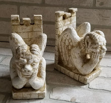 Load image into Gallery viewer, Peering Gargoyle Statue Medieval Bookends Sculpture Pair