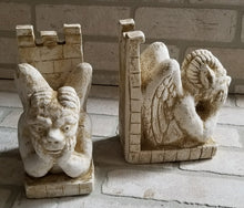 Load image into Gallery viewer, Peering Gargoyle Statue Medieval Bookends Sculpture Pair