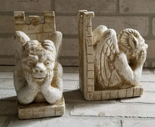 Load image into Gallery viewer, Peering Gargoyle Statue Medieval Bookends Sculpture Pair