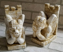 Load image into Gallery viewer, Peering Gargoyle Statue Medieval Bookends Sculpture Pair