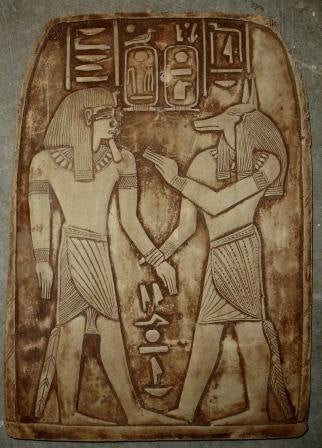 Egyptian Large plaque of Anubis and King Tut