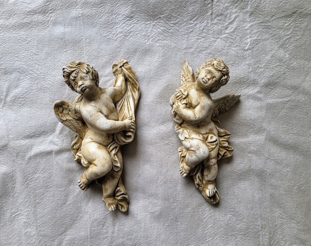 Flying Angels Cherubs With Wings Pair Wall Plaques #21044