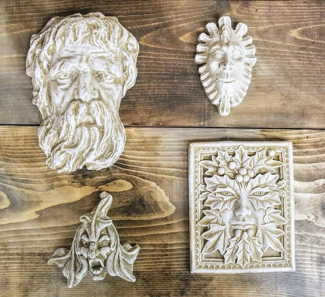 Set of 4 Green Man Wall Plaques Mythical Home Garden Decor
