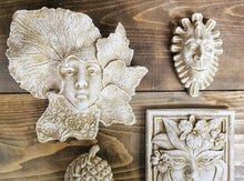 Load image into Gallery viewer, Set of 4 Green Man Leaf Face Forest Goddess Wall Plaques
