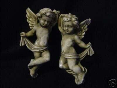 Winged Angels Cherubs Wall Plaque Pair Eros Cupid Antique Finish