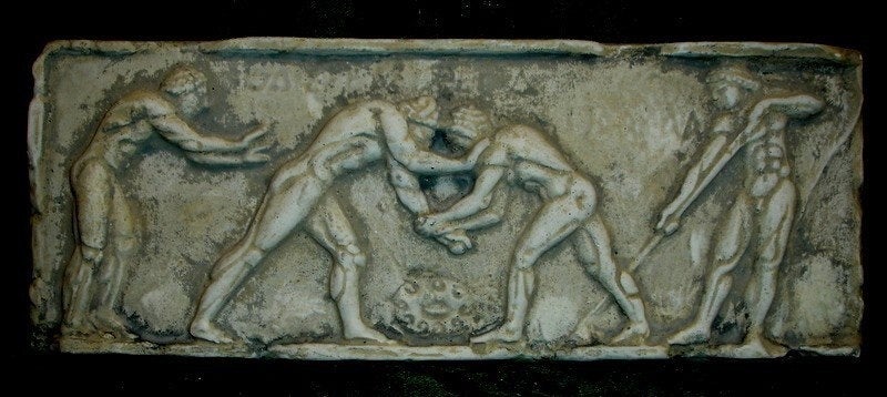 Greek Nude Male Wrestlers Wall Plaque GRS-18