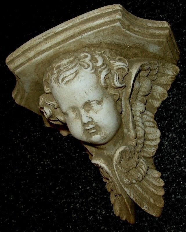Antique Winged Angel Cherub Face Sconce # 22097