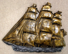 Load image into Gallery viewer, 25&quot; Early American Sail Boat Bronze Color Antique Home Decor Wall Plaque
