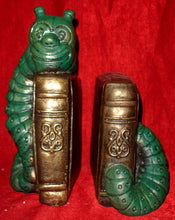 Load image into Gallery viewer, Bookworm Bookends 3D Caterpillar Rare Antique Reproduction Statue Pair
