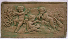 Load image into Gallery viewer, Eros Musical Cherub Cupid Greek Wall Sculpture Plaque Angels 17&quot; Antique Finish
