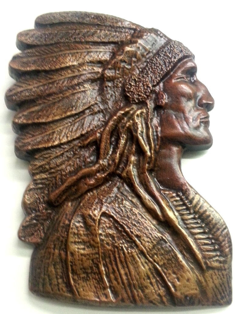 American Indian Native Style Chief Headdress Wall Plaque Sculpture