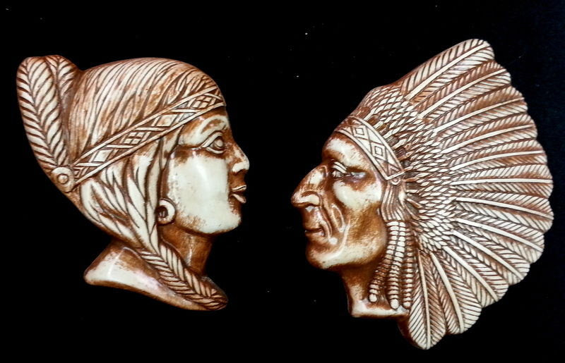 American Indian Native Style Chief and Woman Pair Wall Plaque